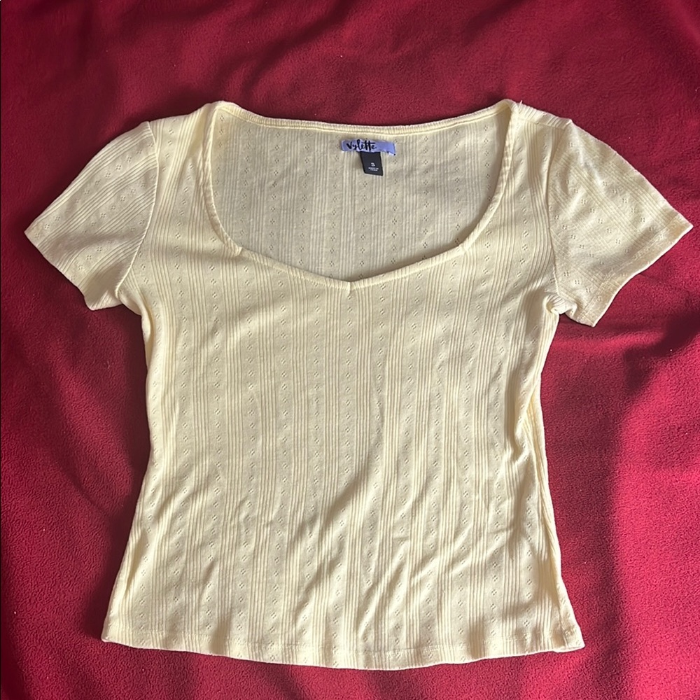 Yellow Fitted Ribbed Short Sleeve Tee